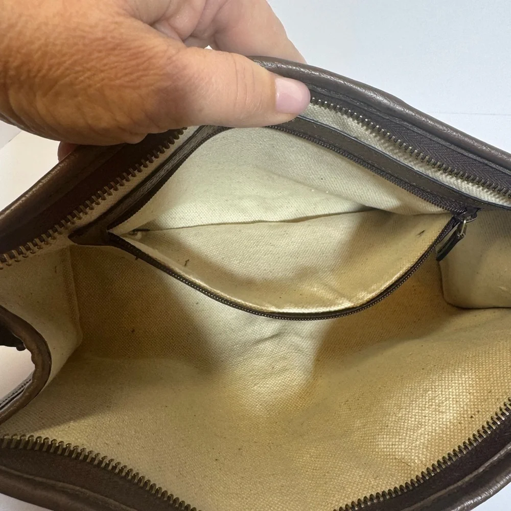 AUTHENTIC Gucci Beige Monogram Pouch/Clutch  with Green and Red Web